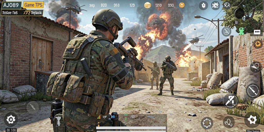 Screenshot AJO89 menampilkan pertempuran intens dalam game TPS.