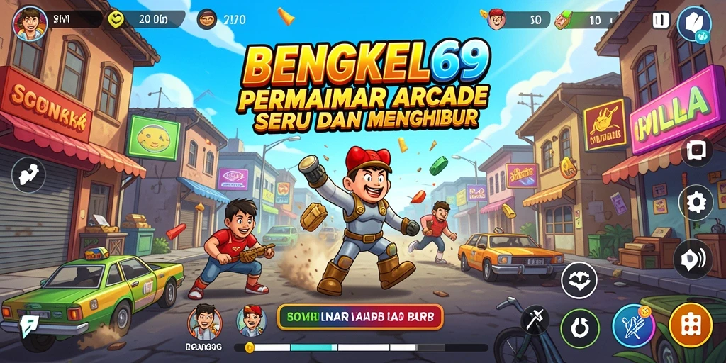 Tampilan gameplay seru dalam BENGKEL69 yang penuh warna.