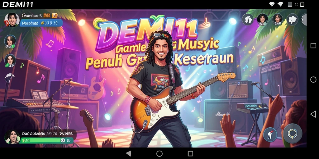 Screenshot gameplay DEMI11 menunjukkan pemain beraksi dengan musik.