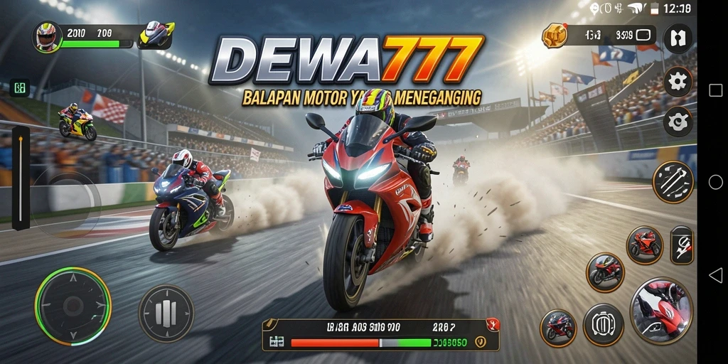 Screenshot gameplay DEWA777 menampilkan aksi balapan motor yang seru.