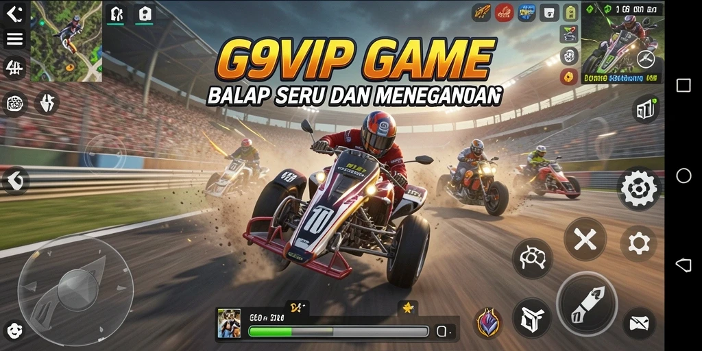 Tangkapan layar menampilkan aksi balap seru di G9VIP.