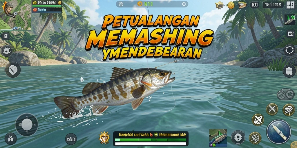 Screenshot gameplay HO3 menunjukkan momen seru saat menangkap ikan.