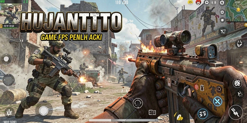 Screenshot menunjukkan aksi menembak seru dalam HUJANTOTO.