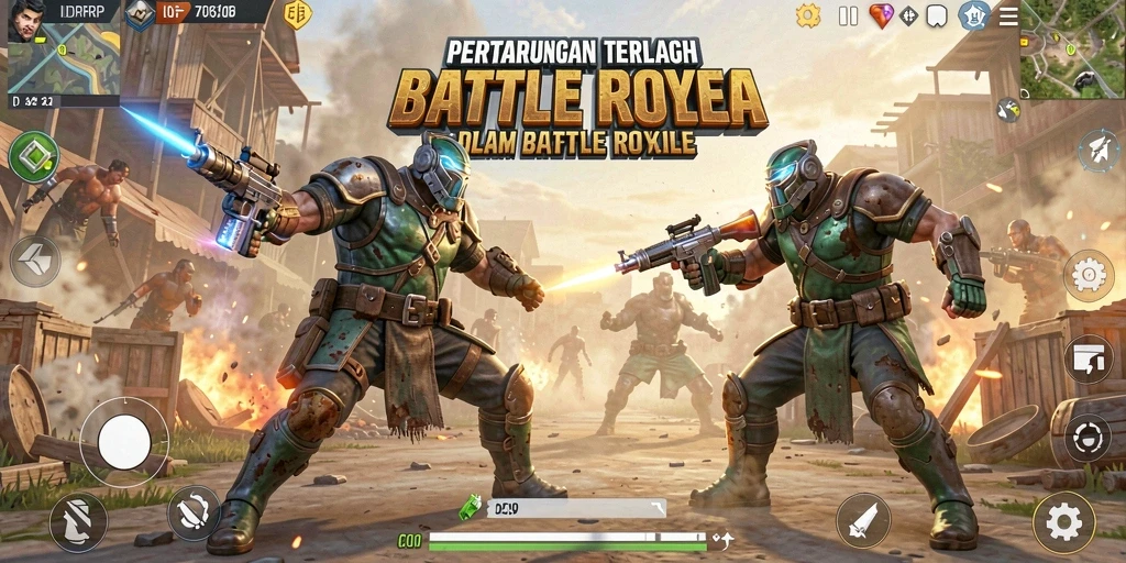 Screenshot menunjukkan aksi seru dan intens di game Battle Royale.