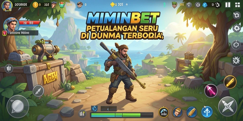 Screenshot gameplay MIMINBET yang menampilkan petualangan di dunia terbuka.