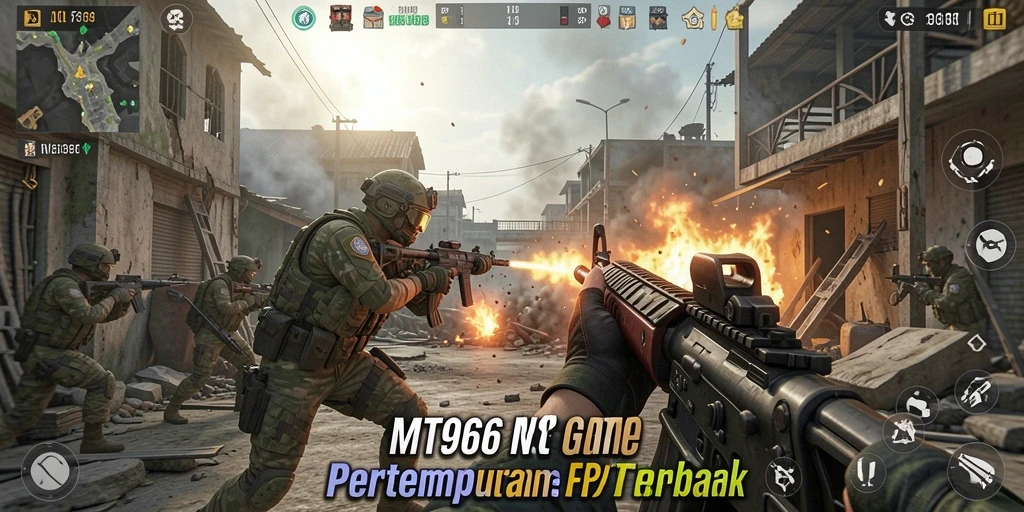 Screenshot MT966 menunjukkan aksi pertempuran yang intens di FPS.