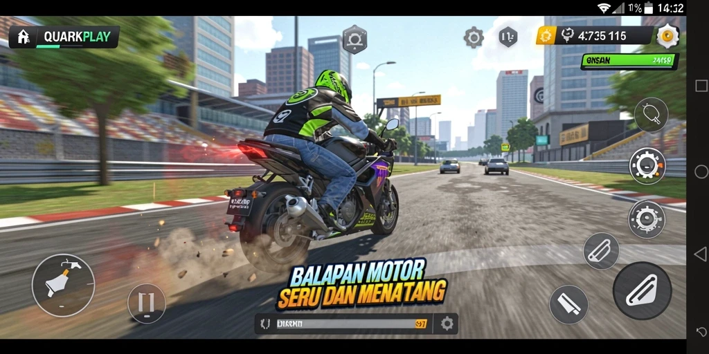 Tampilan gameplay seru dalam balapan motor.