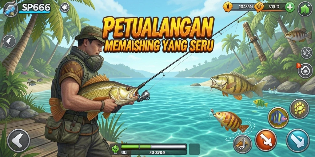 Tampilan gameplay SP666 yang mendebarkan saat menangkap ikan.