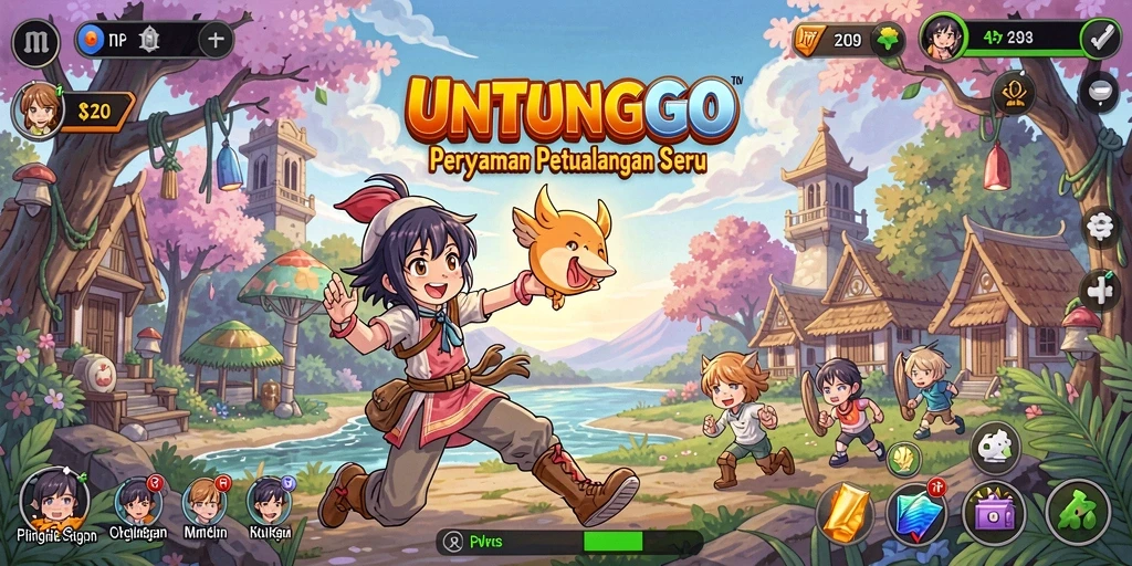 Screenshot menunjukkan momen seru dalam permainan UNTUNGGO dengan karakter anime.