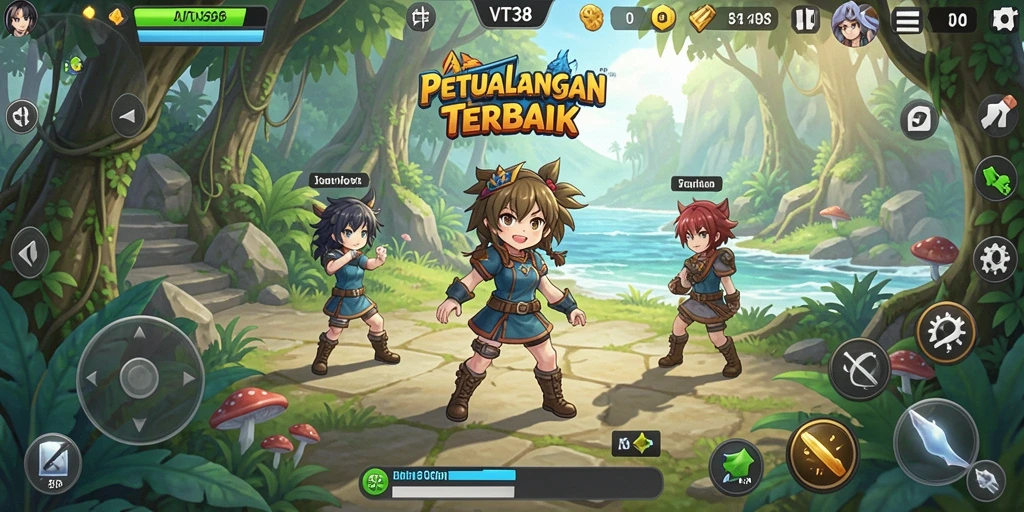Tampilan gameplay VT38 yang mengesankan dengan karakter anime yang dinamis.