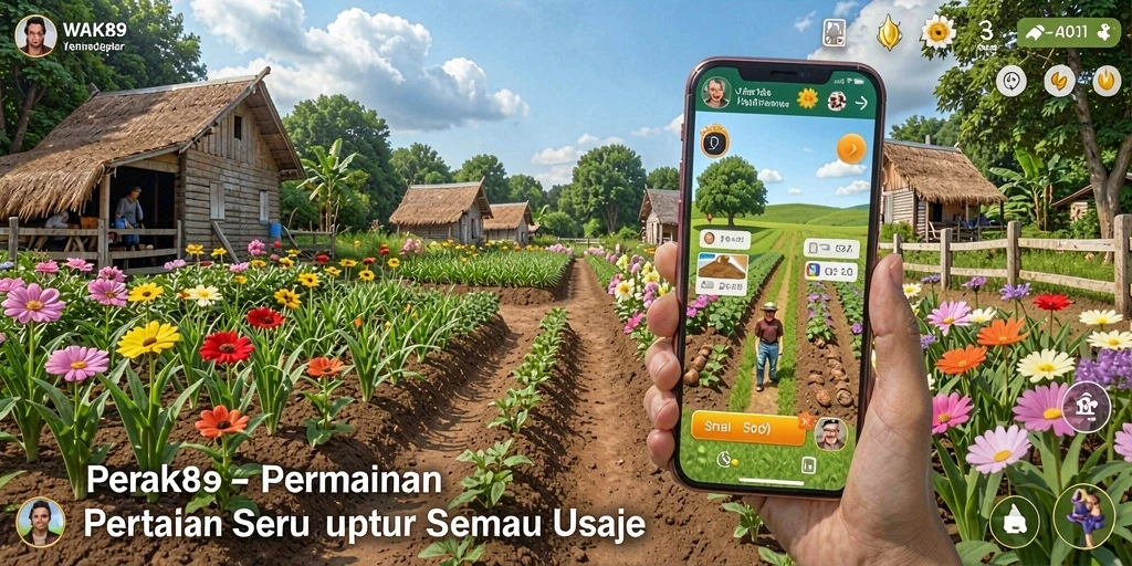 Screenshot gameplay dari WAK89 menampilkan pertanian yang hijau dan subur.